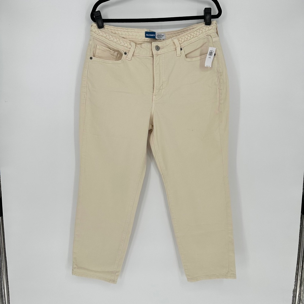 NEW Old Navy High Rise OG Straight Braided Weave Ankle Cream Denim Jeans 14 Pt - Picture 1 of 5